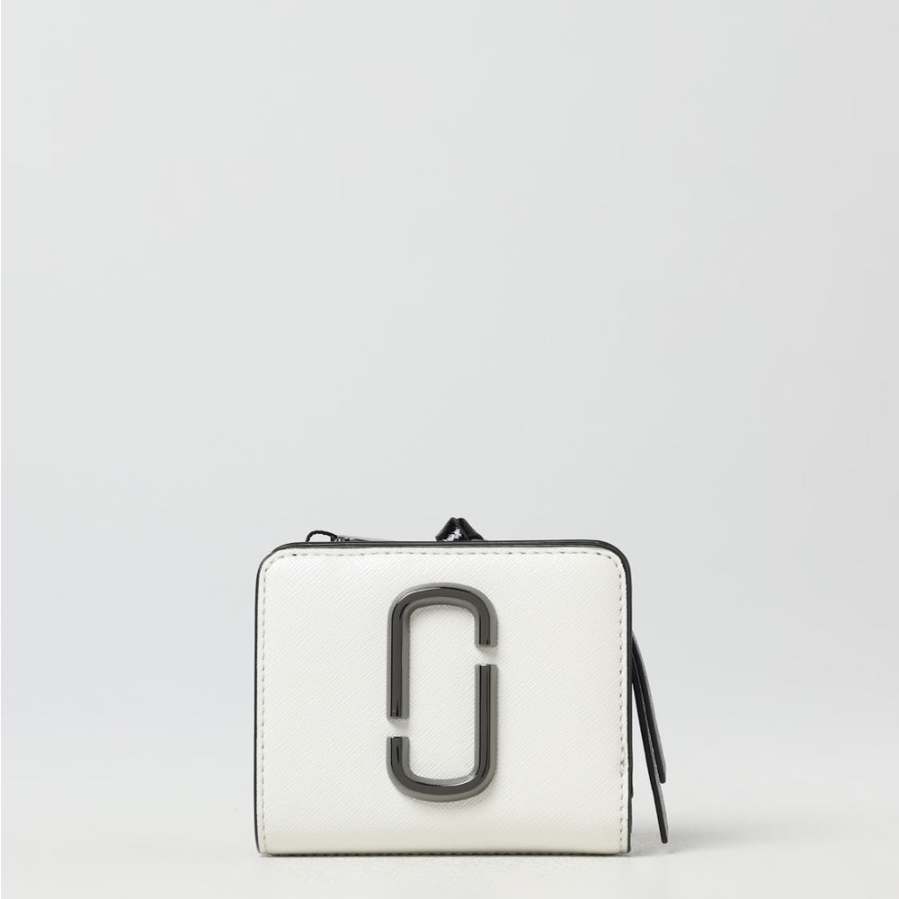 Marc Jacobs White Compact Leather Wallet with Dark Metal Logo